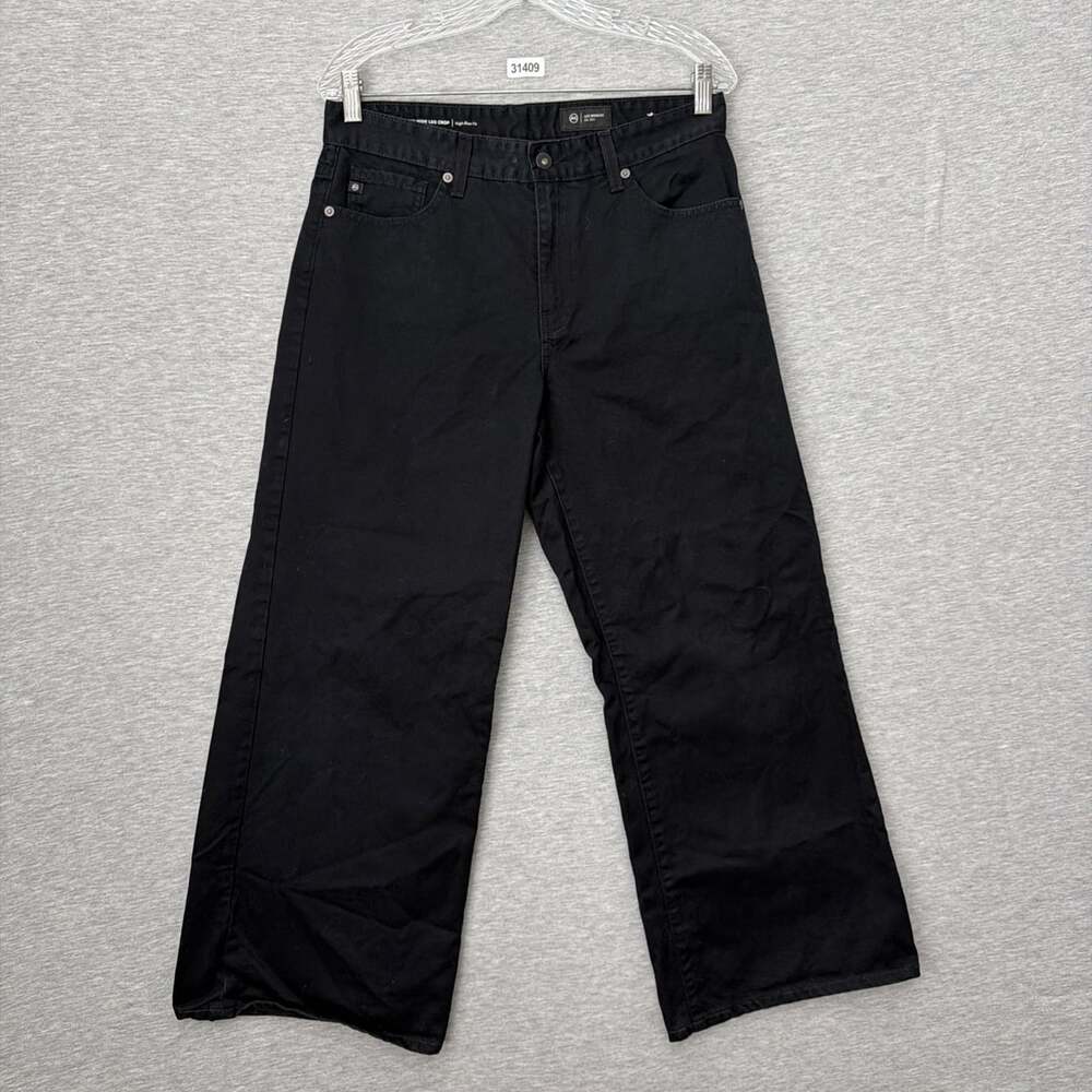 AG Adriano Goldschmied Women's 30 Black High Rise Saige Wide Leg Crop Jeans